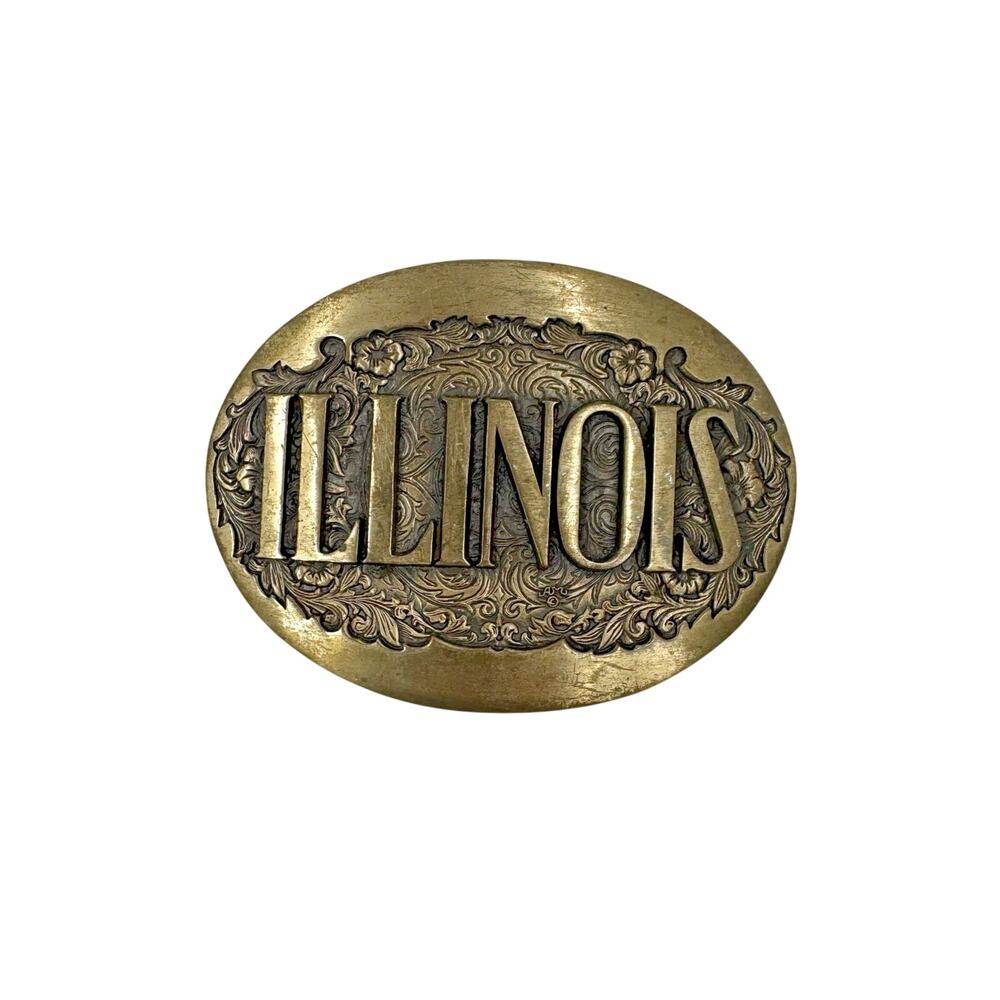 Illinois State Solid Brass Belt Buckle First Edition Award Design Medals Floral